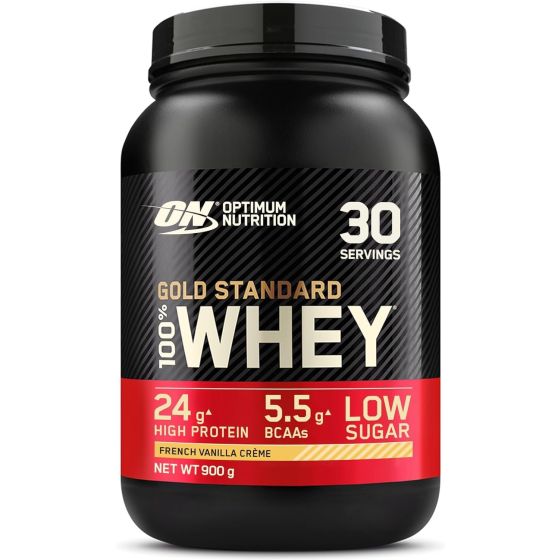 Optimum Nutrition Gold Standard Whey Protein Powder Muscle Building Supplements With Glutamine and Amino Acids, French Vanilla Creme, 30 Servings, 900 g, Packaging May Vary, 891 - 908 g